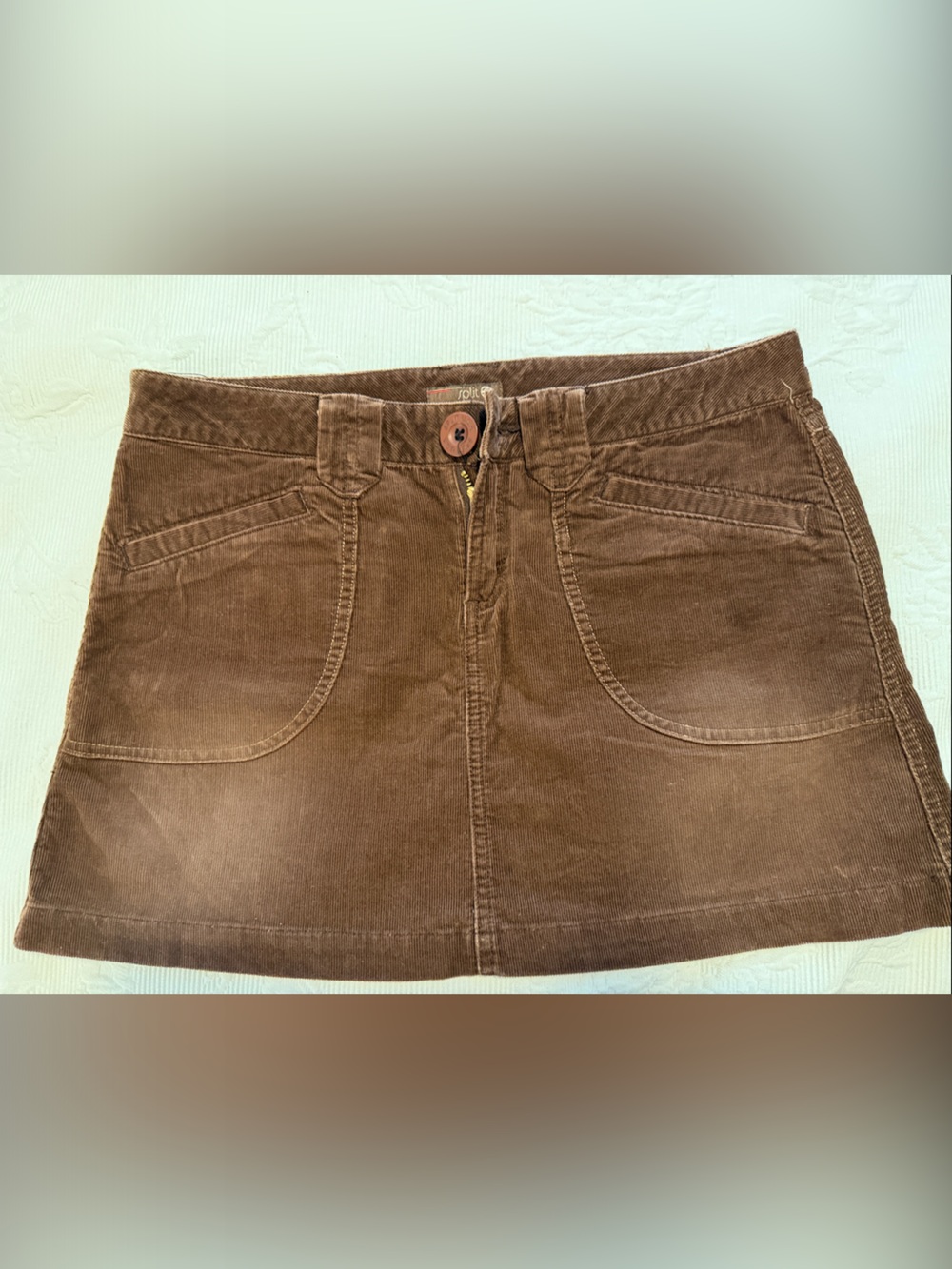 split Brown Corduroy Mini Skirt